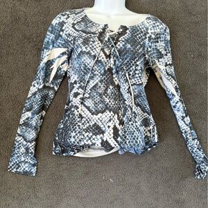 Cache Snakeskin Print Long Sleeve Top